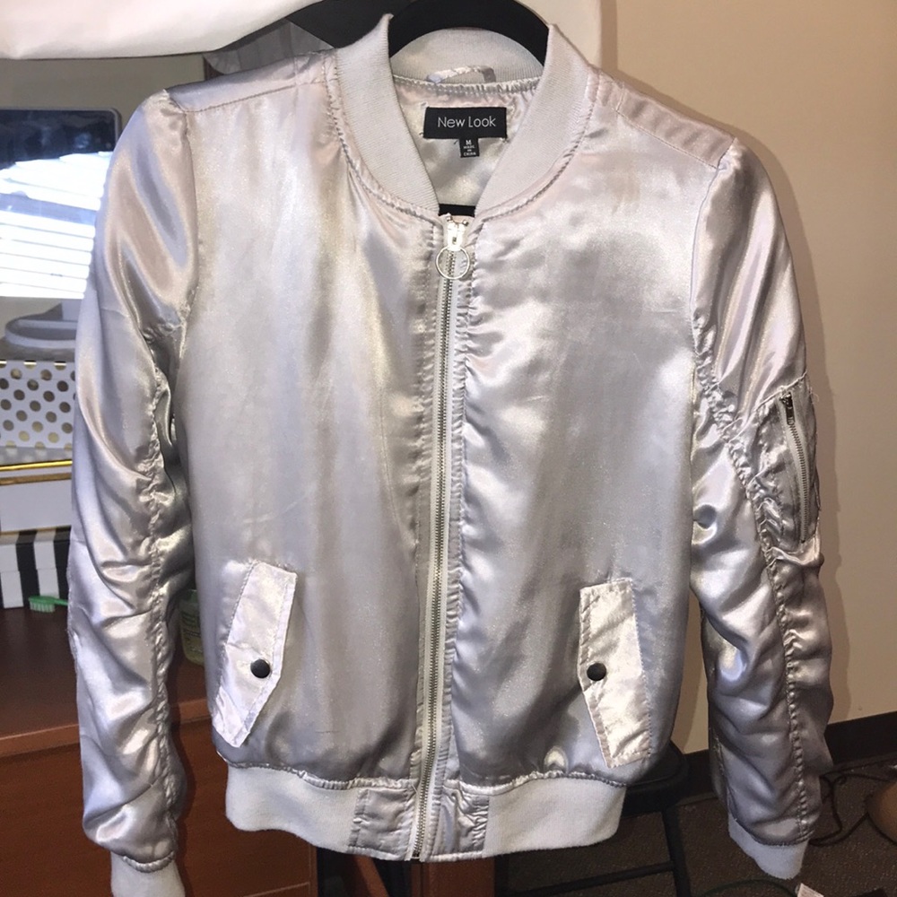 Silky Silver/Gray Bomber Jacket